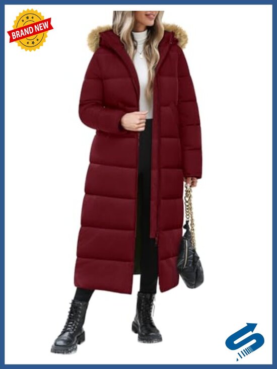 Jackets & Blazers - Women's Long Puffer Coat Winter Quilted Jacket with Faux Fur Hood
